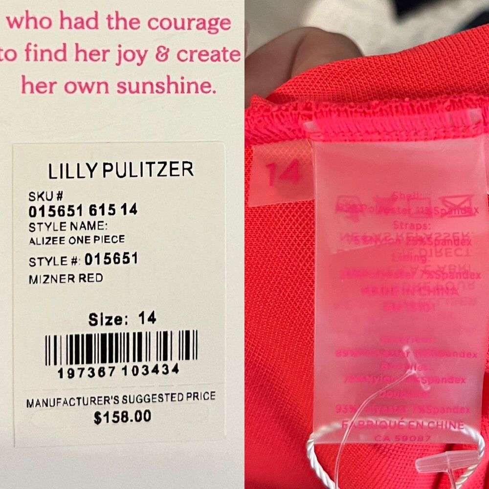 Lilly Pulitzer Women Size 14 Alizee Mizner Red One Piece Swimsuit Beach Vacation - Picture 8 of 12